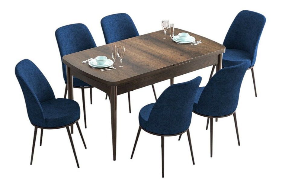 Set dining Hana (nuc baroc + albastru marin) (pentru 6 persoane)