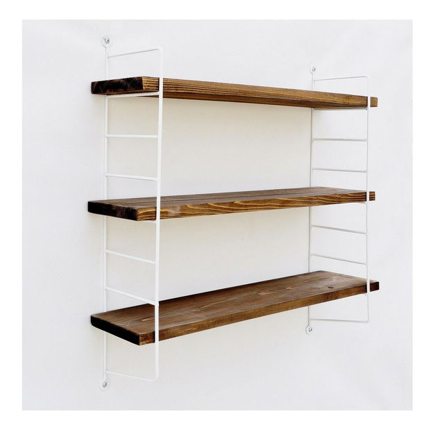 Dekoratívna nástenná polica Duvelo 6 (biela + orech) 