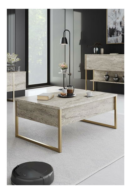 Măsuță de cafea Luna 1 (travertin + auriu)