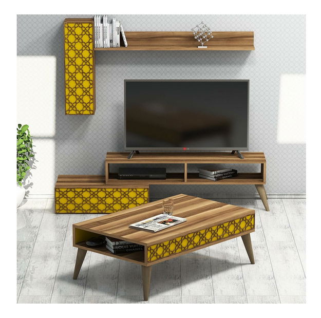 Súprava nábytku do obývačky Komite (orech + žltá)