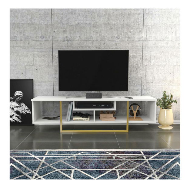 Masă TV/Dulap Aslana 150 (alb + auriu)