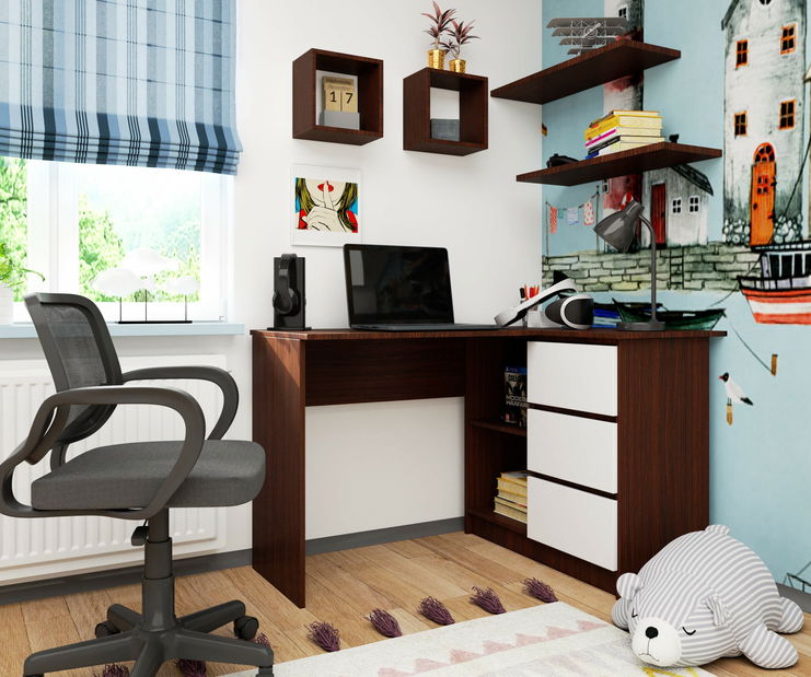 Sarok PC asztal Bodhi (wenge + fehér) (J)