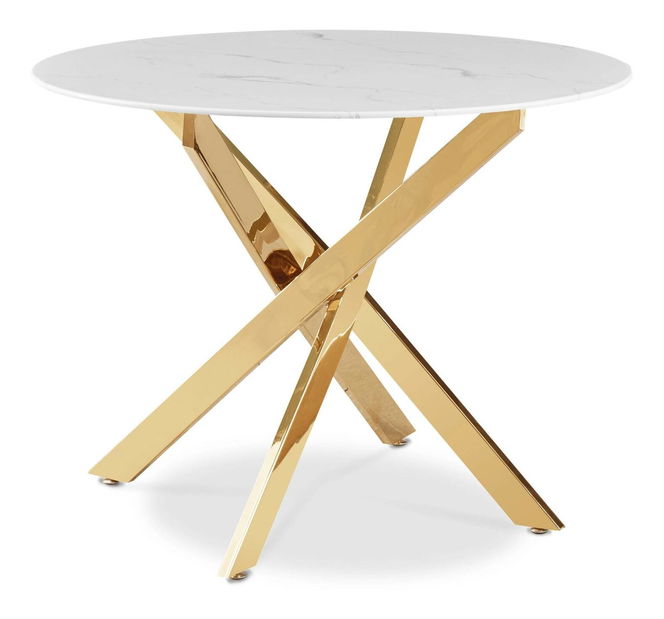 Blagovaonski stol Bocas (bijeli mramor + zlatna) (za 4 osobe)