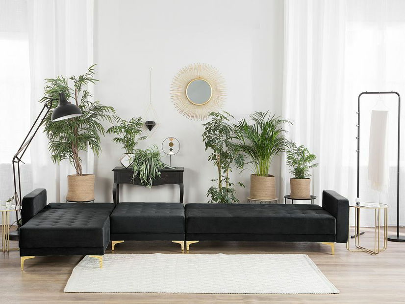 Kutna garnitura za sjedenje s tabureom Aberde (crna) (D)