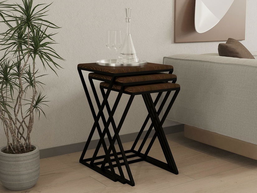 Set 3buc. măsuțe cafea Solame (nuc + negru)