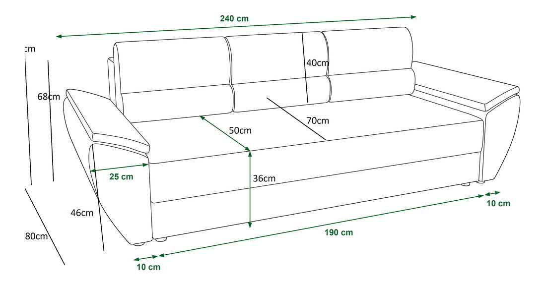 Canapea trei locuri Radiant Bis (Negru + capuccino)