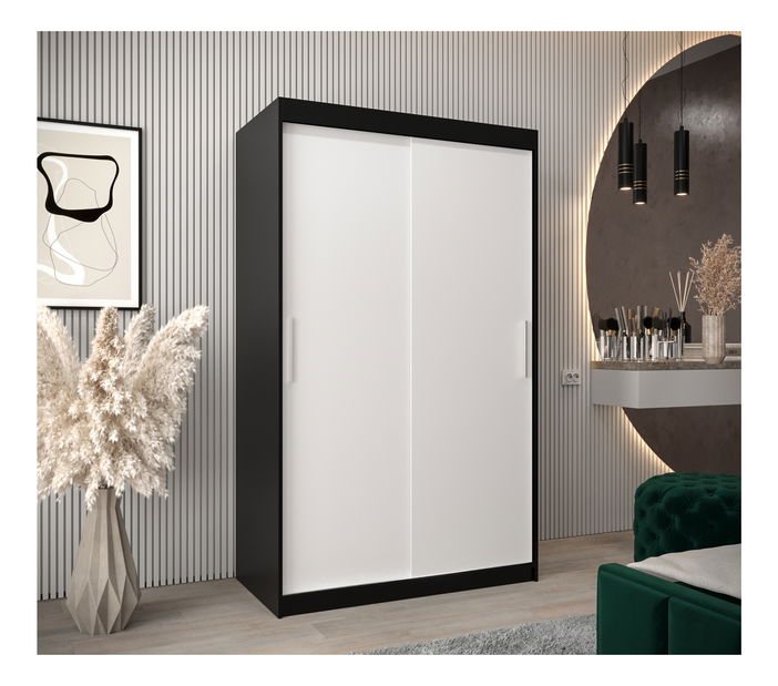 Šatníková skriňa 120 cm Toki (Čierna matná + Biela matná)