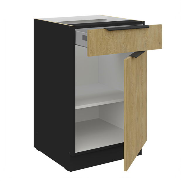 Dulap inferior de bucătărie Carminia 50 D 1F 1S BB PREMIUM BOX (stejar cremona + negru)
