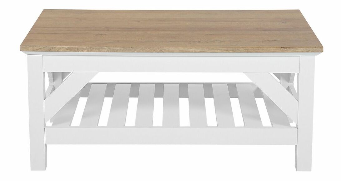 Konferenčný stolík Seville (biela) (s doskou z prírodného dreva)