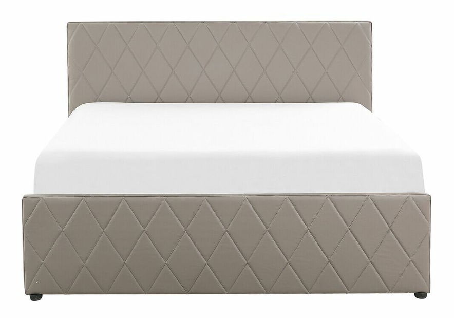 Pat matrimonial 180 cm ROFARIO (gri) (piele artificială) (cu somieră și sp. depozitare)