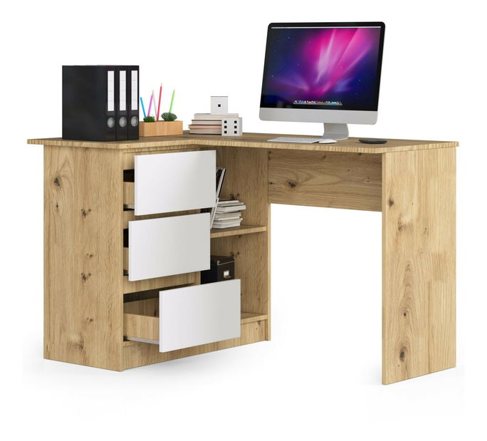 Sarok PC asztal Bodhi (artisan tölgy + fehér) (B)