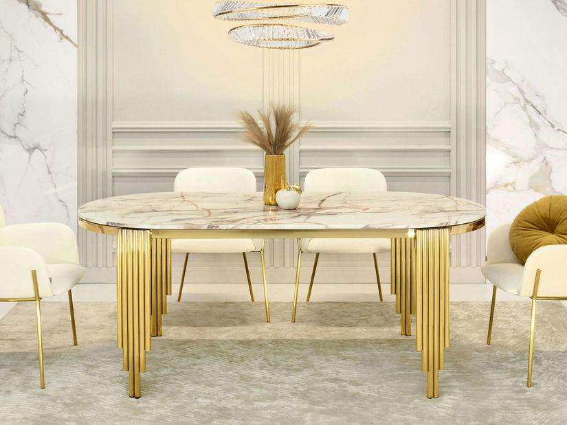 Jedálenský stôl Alimenticia (mramor + zlatá)
