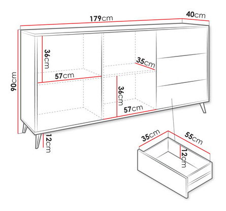 Komoda Oksewo 2D3SZ (dub artisan + čierna) 