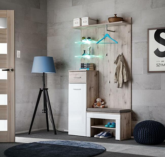 Mobilier hol Geraldo 1 (stejar wellington + alb lucios) (cu iluminat