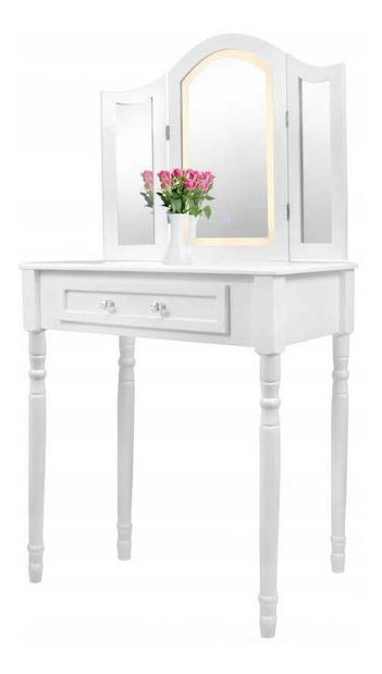 Toaletný stolík s taburetkou Tudor (s LED osvetlením) (biela)