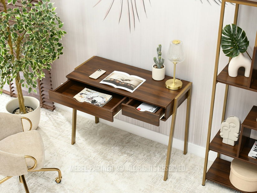 PC asztal Land (dió + arany)