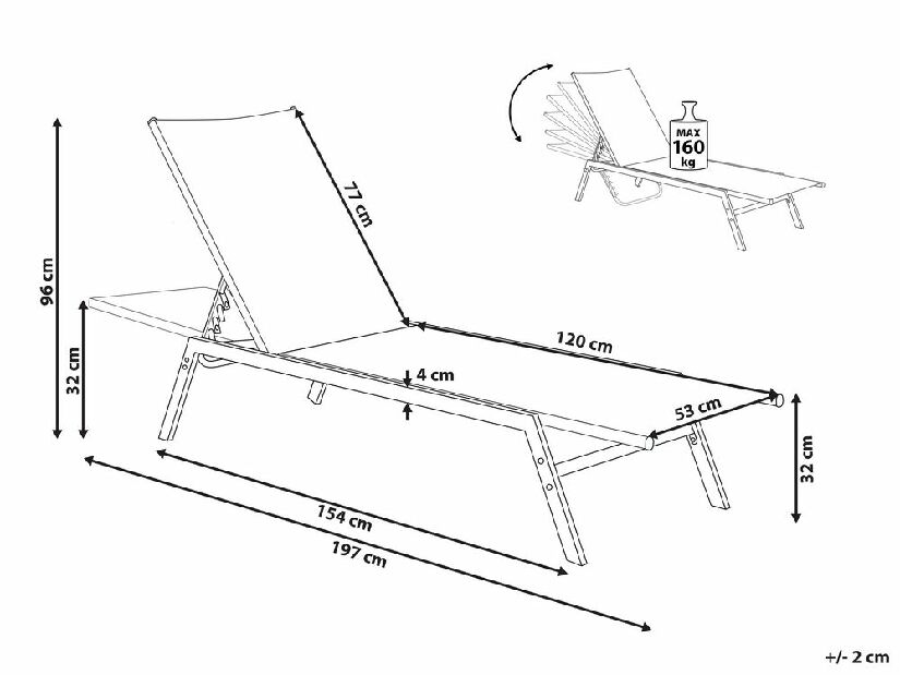 Șezlong pentru grădină NESS (textil) (alb)