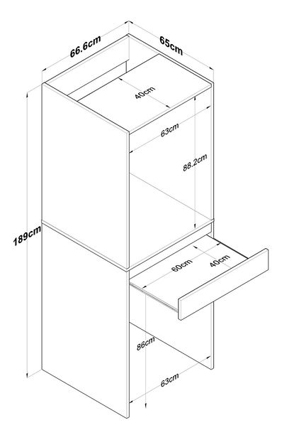 Szekrény a mosógép felé Kentorio (fehér) 