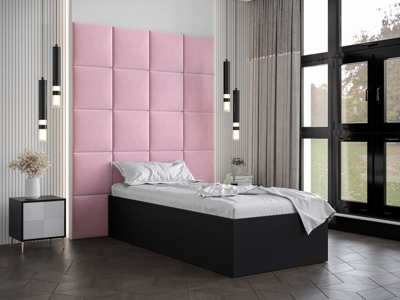 Jednolôžková posteľ s čalúneným čelom 90 cm Brittany 3 (čierna matná + ružová) (s roštom)