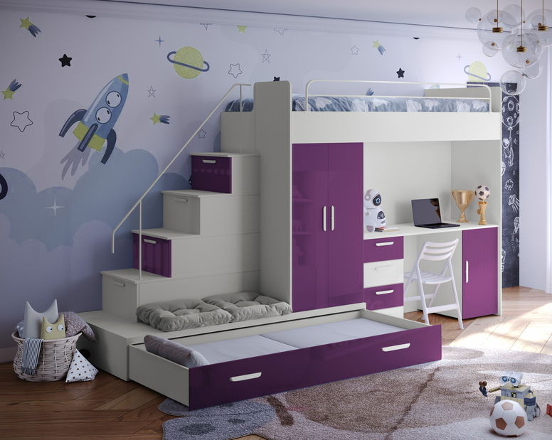 Pat pentru copii Ruby V (cașmir + violet lucios) (cu somiere)