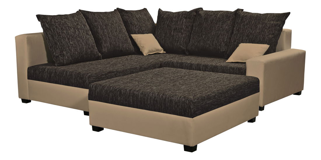 Rohová sedačka Monarda (tmavohnedá + béžová) (s taburetkou) (L)