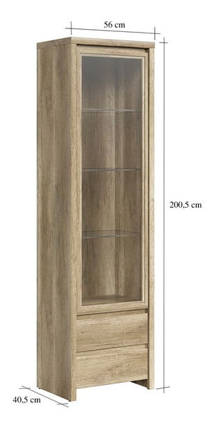 Vitrinek szekrény Kasey REG1W2SL (B/J) (monument tölgy)