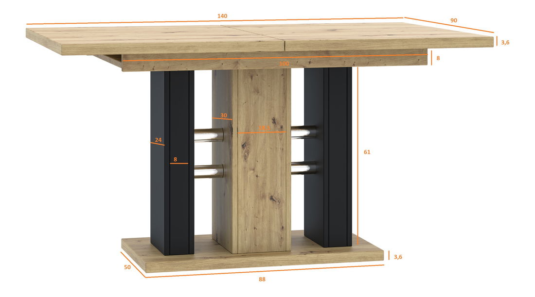 Jedálenský stôl Wamo (artisan + čierna) (pre 6 až 8 osôb)