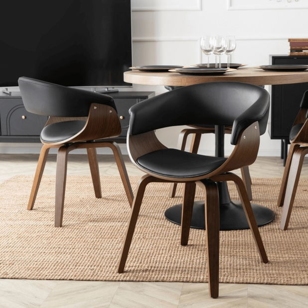 Blagovaonska stolica Generosas 1 (crna eko koža + orah) 