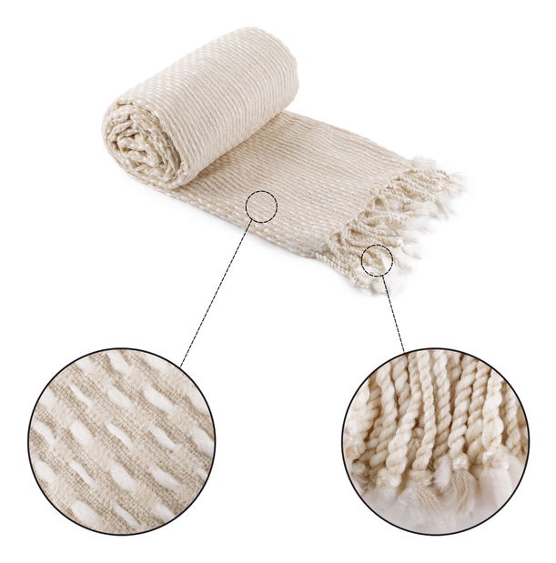 Pletená deka so strapcami 150x200 cm Tovou (béžová + vzor) 