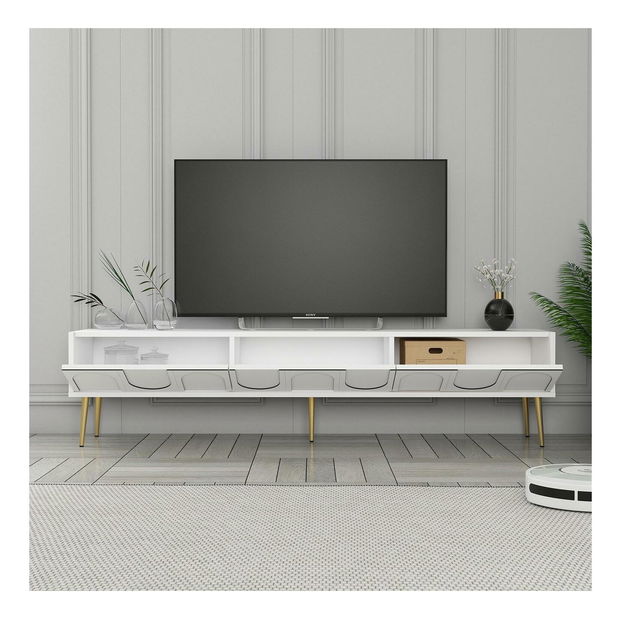 Masă TV/Dulap Bipemu 3 (alb + auriu)