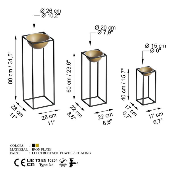 Ukrasni stalak za cvijeće Gwyneth (crna + zlatna)