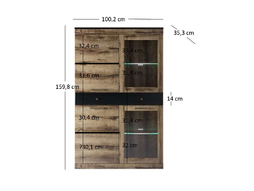 Vitrina Johnson 2D2W1S (hrast monastery + crna)