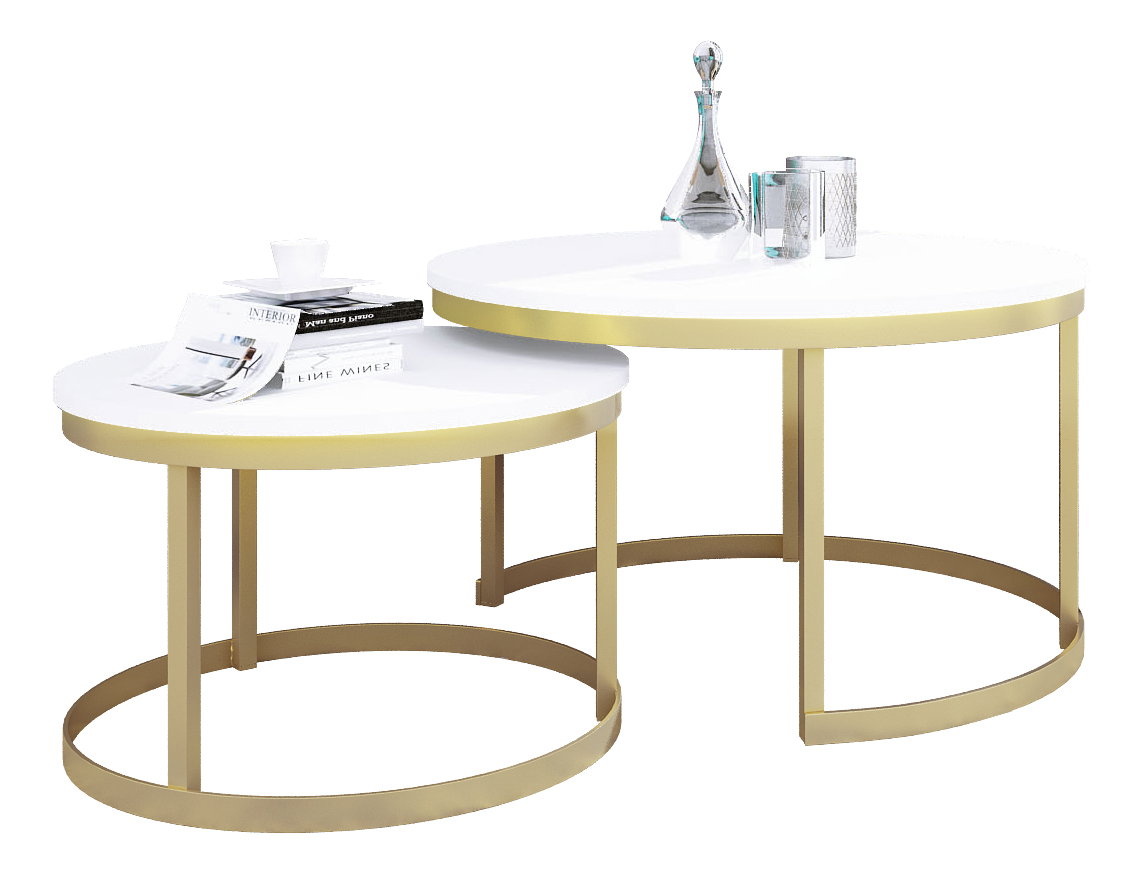 Set 2 ks. măsuțe cafea Otir (auriu + alb)