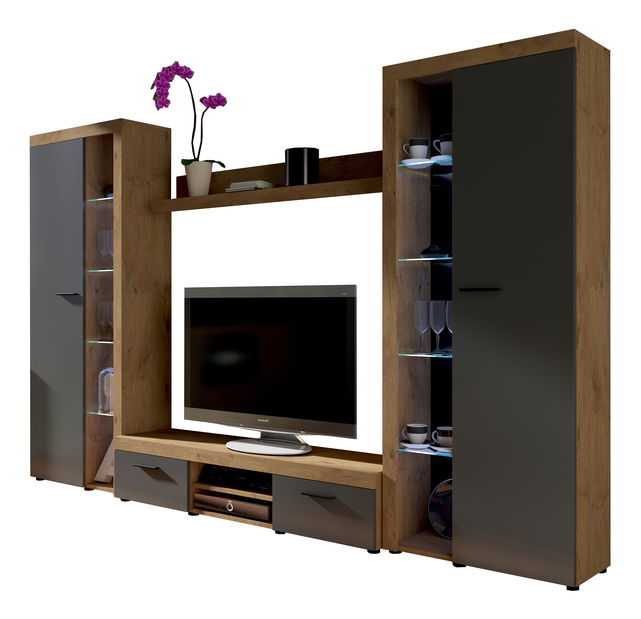 Mobilier living Rudby XL (Stejar lefkas + grafit) (fără iluminat)