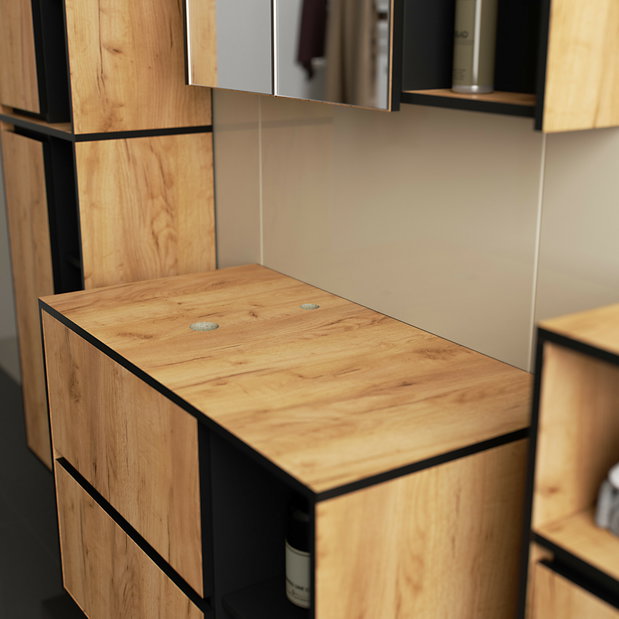Set mobilier baie Vambos luxe (stejar artizanal + negru)