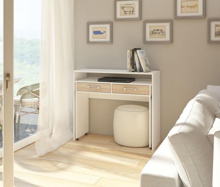 Masă PC Zoom Alb + stejar sonoma deschis