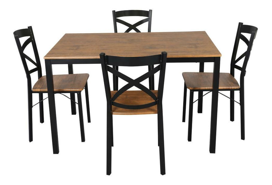 Set mobilier sufragerie Hungria (stejar închis + negru) (pentru 4 persoane)