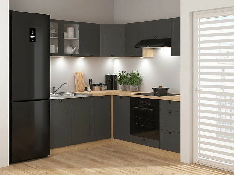 Kutna kuhinja Junona Line 240 + 200 cm (hrast bernstein + grafit)