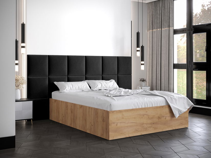 Franciaágy kárpitozott fejtámlával 160 cm Brittany 4 (arany craft tölgy + fekete) (ágyráccsal)