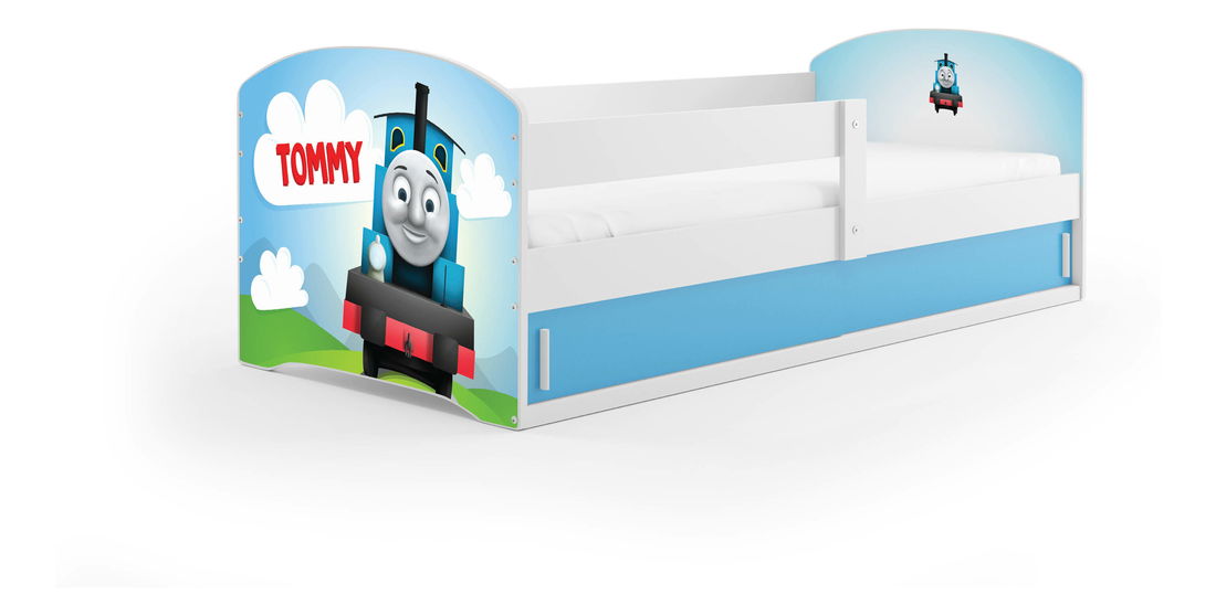 Detská posteľ 80 x 160 cm Lukan (biela + vzor tommy) (s roštom, matracom a úl. priestorom)