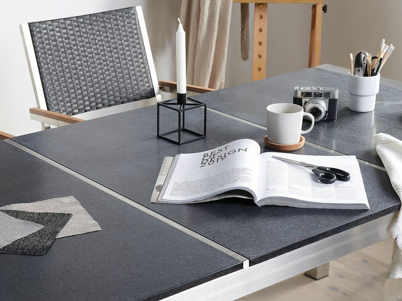 Záhradná jedálenská sada Grosso (čierna) (čierne stoličky) (pre 6 osôb) (kameň)