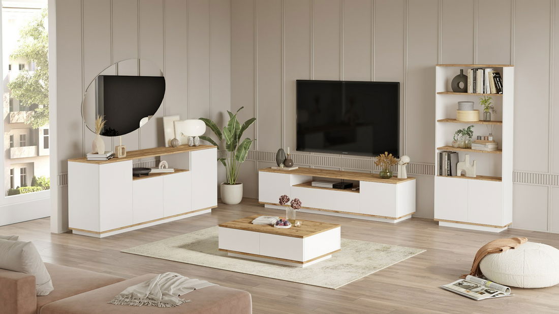 Set mobilier living Fera 19 (pin antlantic + alb)