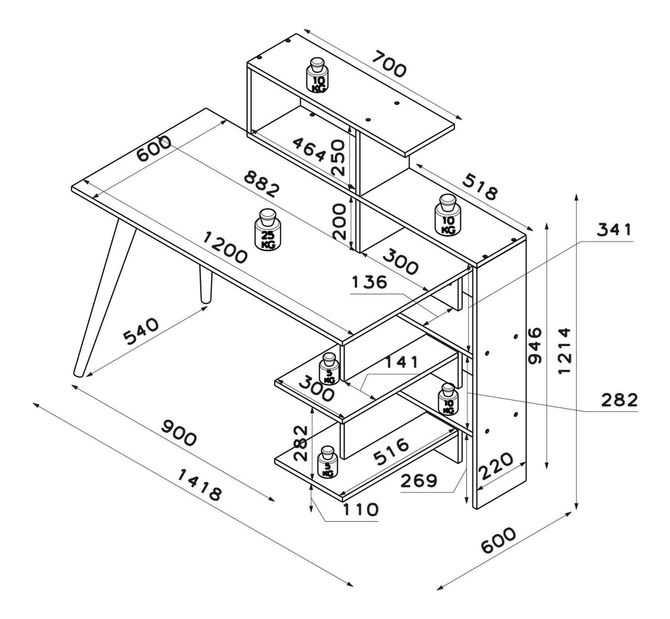 Písací stôl Dopamo (orech + biela) 