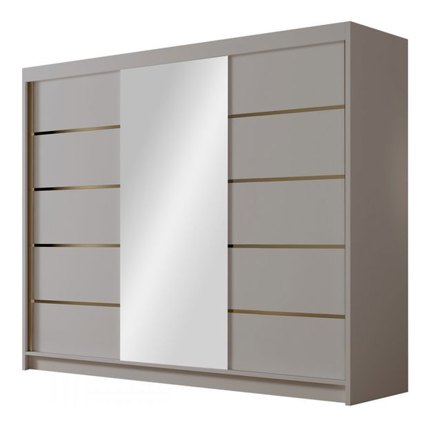 Dulap de haine cu uși culisante Gamarut VI 200 (Alb + auriu) (cu oglindă)