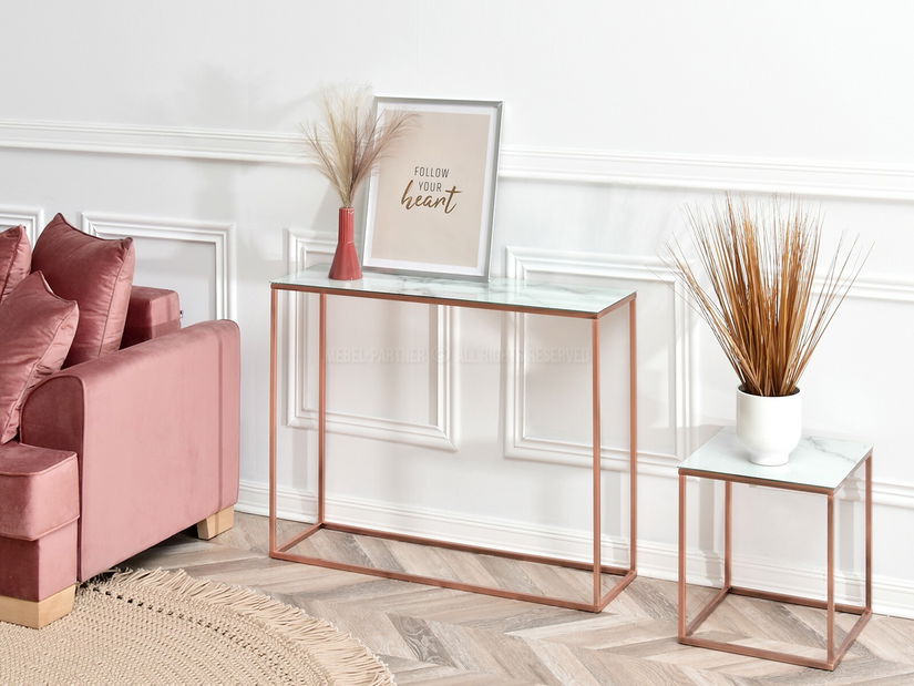 Konzolový stolík Bella Kons (biely mramor + medená)