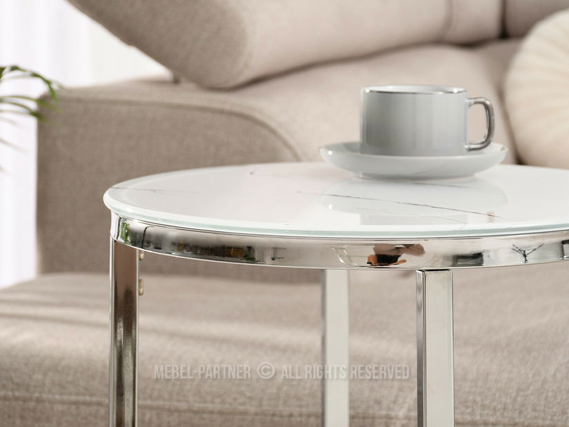 Dohányzóasztal Calvis (fehér márvány + króm)