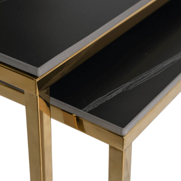 Set 2 konferenčných stolíkov Texarkana (mramor čierny + zlatá) 