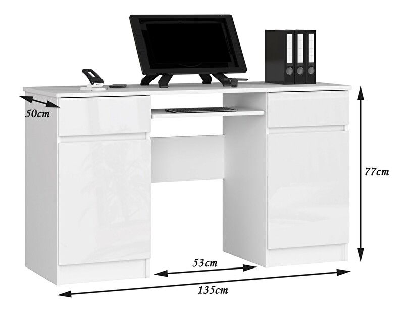 PC asztal Aranandose (fehér + fényes fehér)