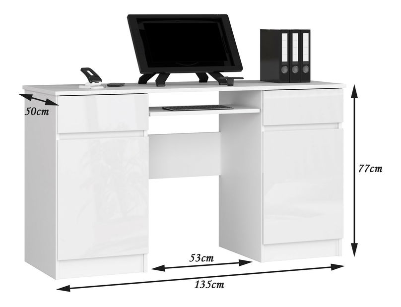 Masă PC Aranandose (alb + alb lucios)