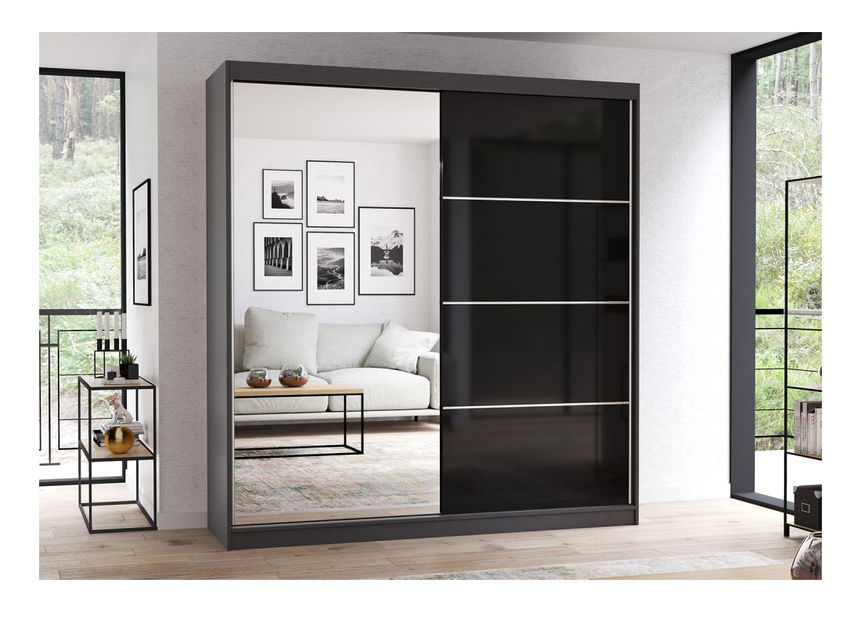 Dulap de haine Mebur 31 200 (negru + negru lucios)